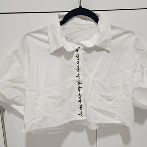 Malva White Cropped Button-Up Shirt Size M
